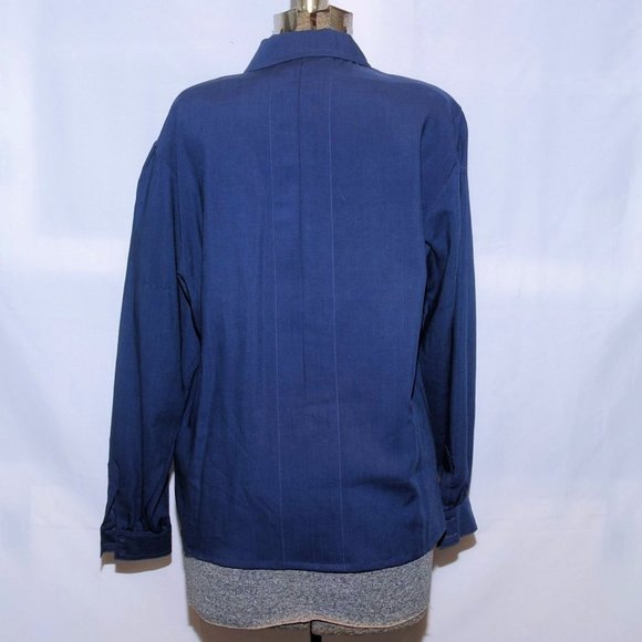VTG 80's Jaeger Navy Blue Fine Lightweight Wool Blouse Double Front Buttons M/L - Picture 11 of 13